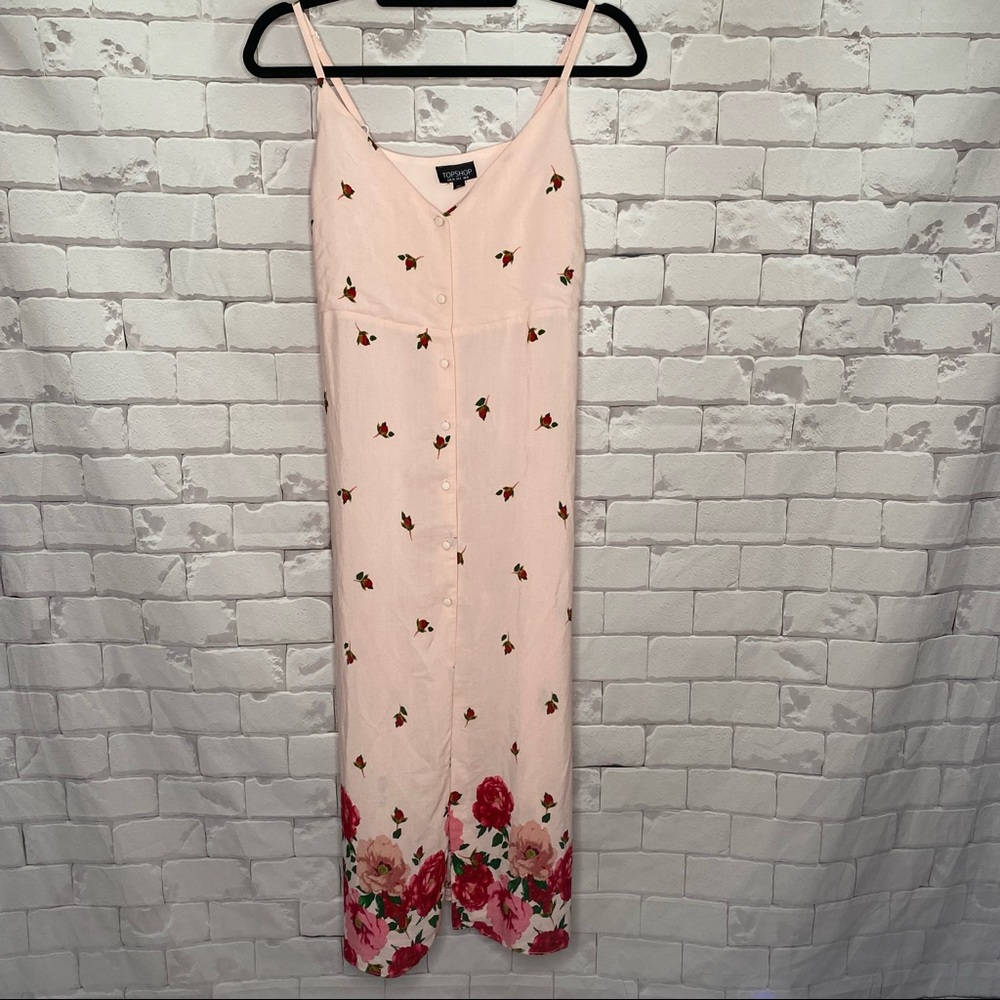 TOP SHOP Pink Floral Strappy Sundress Size 4
